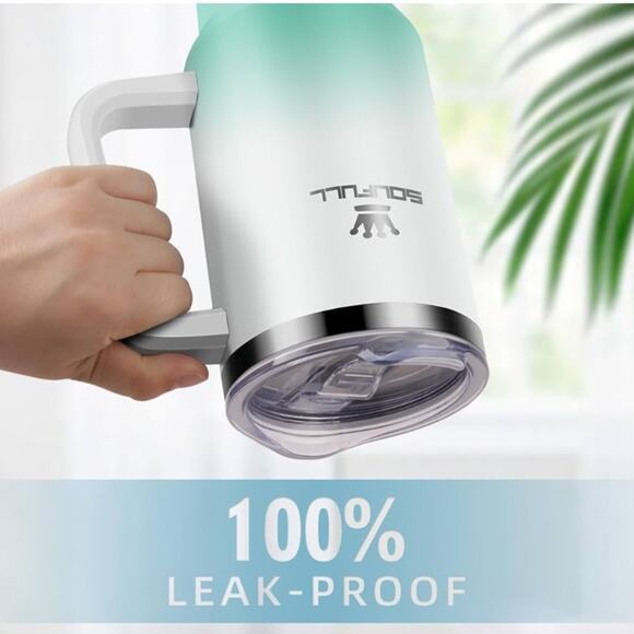 Soufull Double Insulated 40 oz Travel Tumbler Ombre Green Screw Top Lid & Straw - Picture 2 of 16